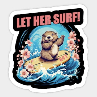 Surfing Otter 841 Let Her Surf Santa Cruz California Sticker